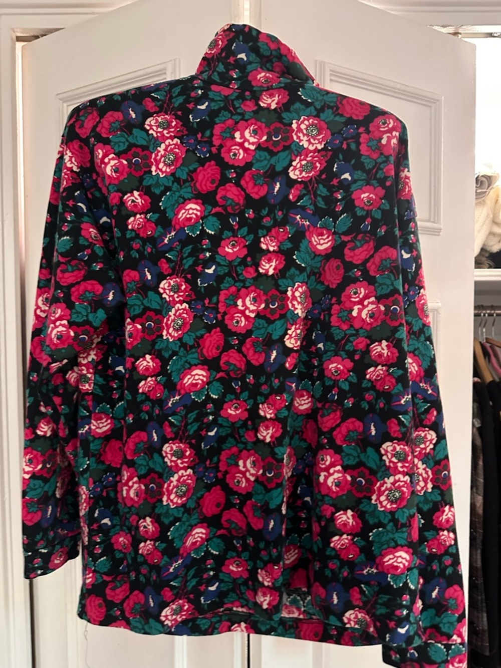 Laura Ashley vintage Black floral cotton turtleneck with Fuchsia Floral Print